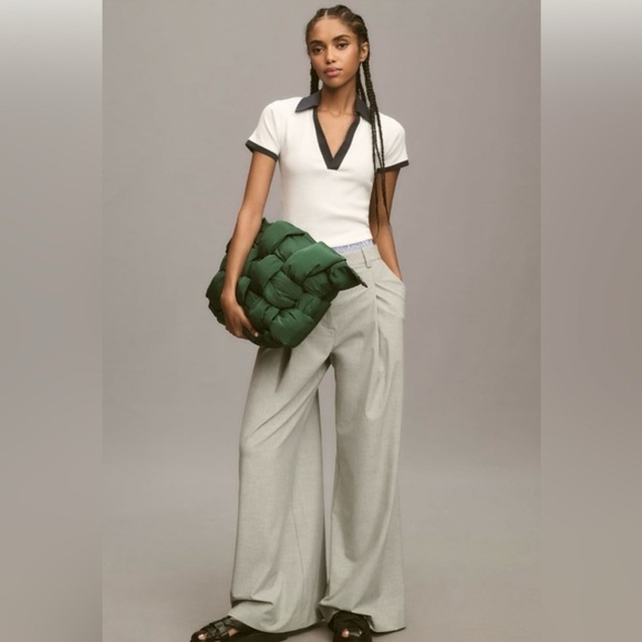 NWT Anthropologie Maeve Colorblock Ribbed Polo Shirt White Black Size M - Picture 2 of 11